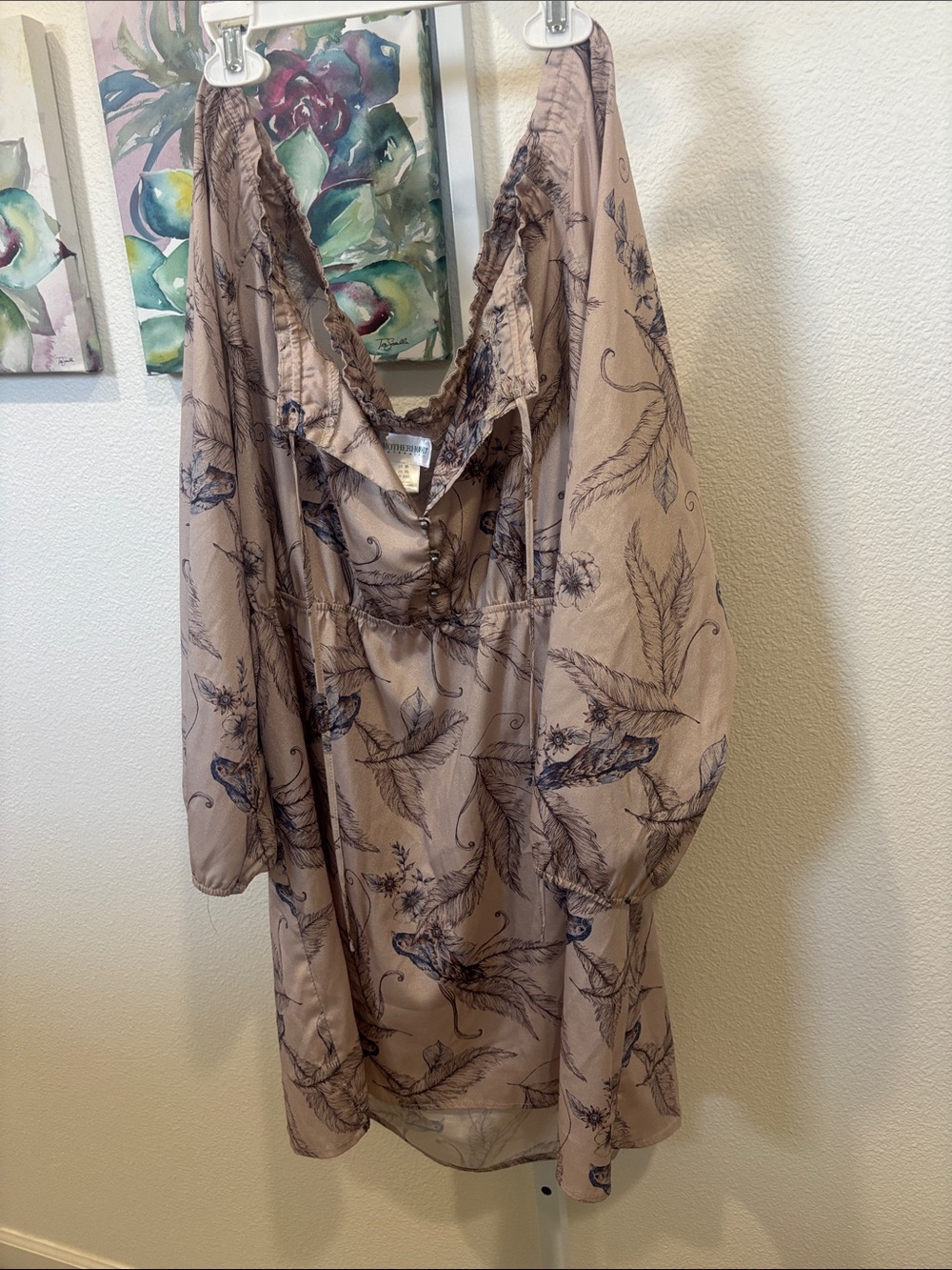 Motherhood Maternity Beige Tunic with Navy Botanical Print